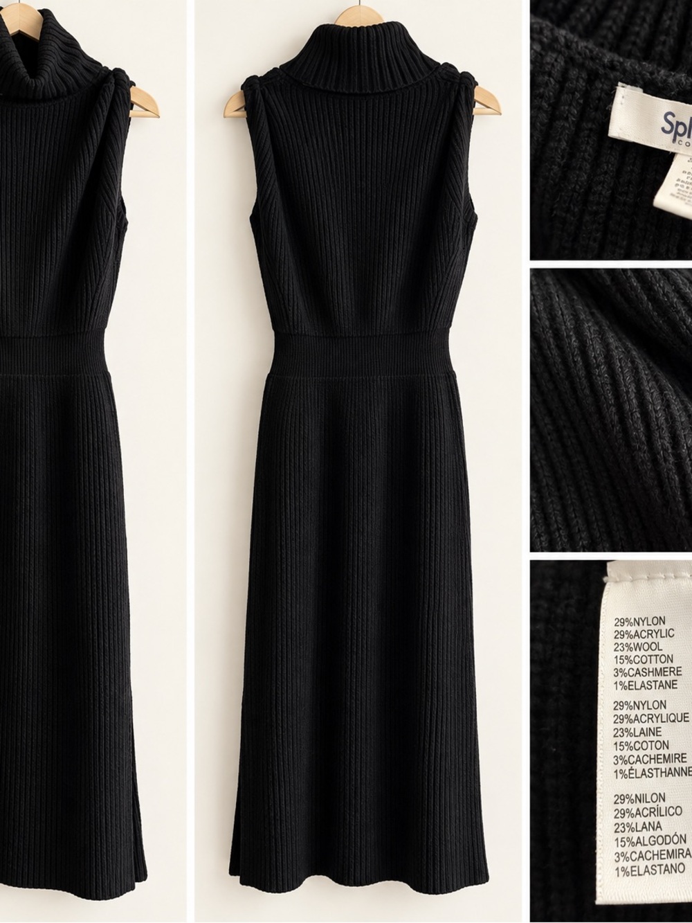 Splendid Black Sleeveless Ribbed Maxi Dress with Turtleneck